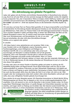 Umwelttipp vom Grünen Gockel 2024-01